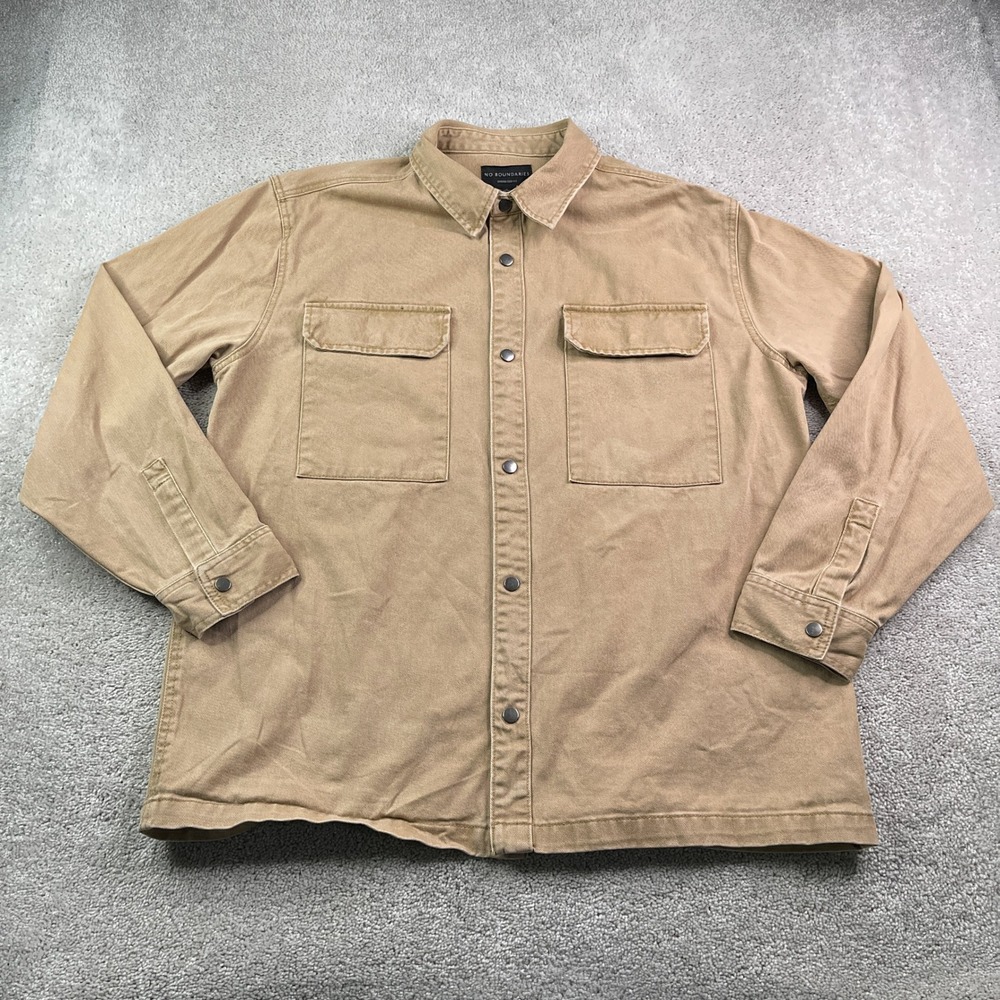 No Boundaries Shirt Mens XL Tan Oversized Fit Heavy Twill Snap Shacket‎ Utility